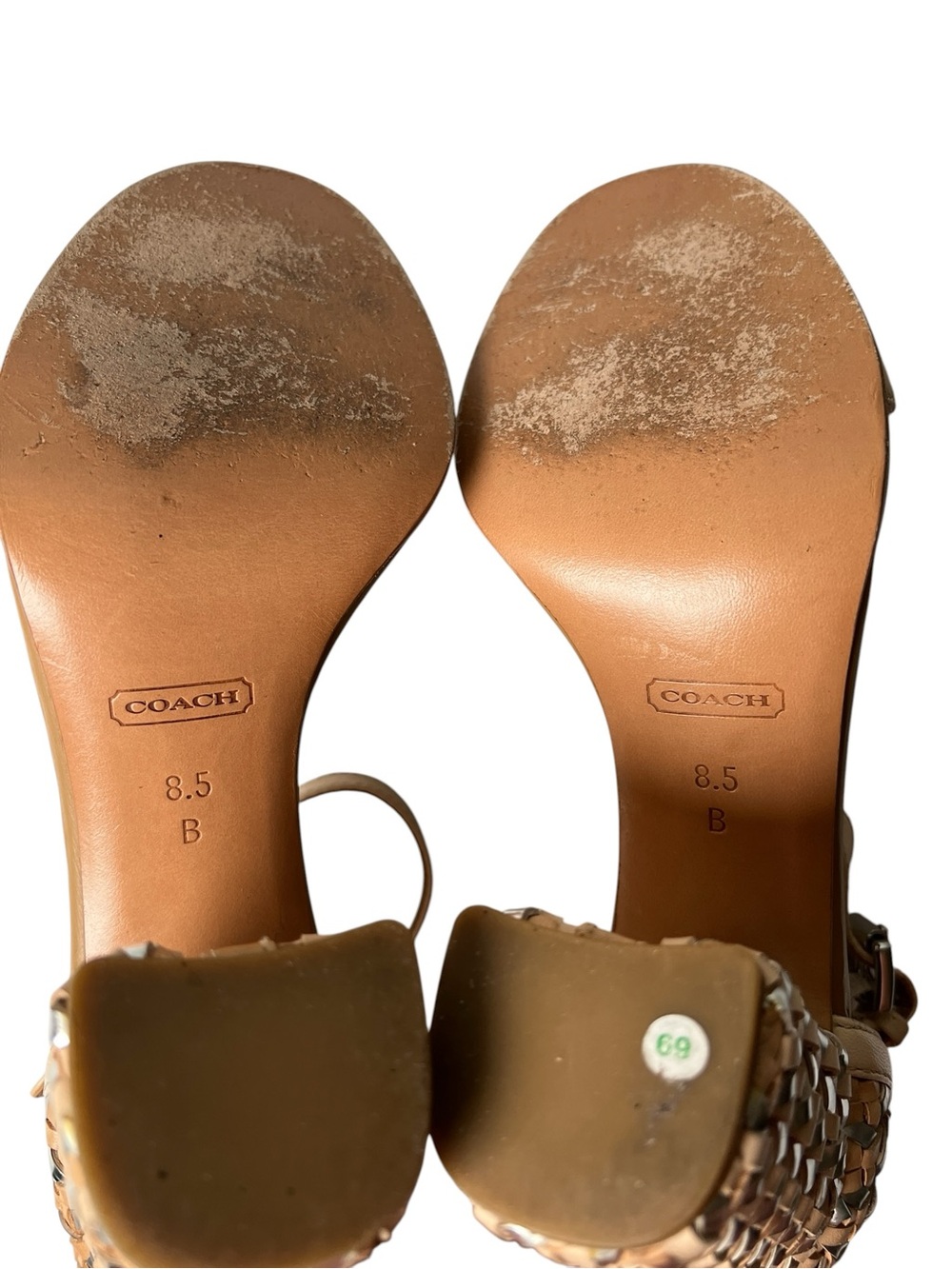 COACH TERRI Woven Leather High Heels Natural/Silver Size 8.5 - Picture 8 of 10
